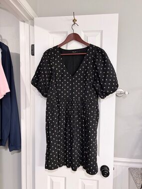 Madewell Ikat Floral Puff Sleeve Mini Dress Black Ruffle Pocket Medium